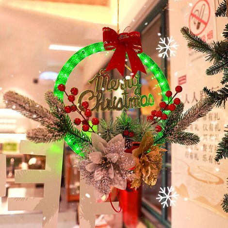 Beleuchteter Weihnachtskranz, 40 cm Weihnachtskranz mit LEDs, Weihnachtstürdekoration, Girlande für drinnen und draußen, Treppenhausdekoration (1/4)