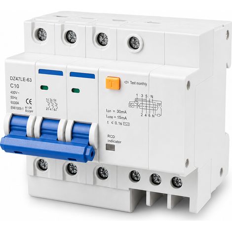 Disjoncteur différentiel 3P 10A courbe C 6kA EN61009 230-400V 50/60Hz (1/5)