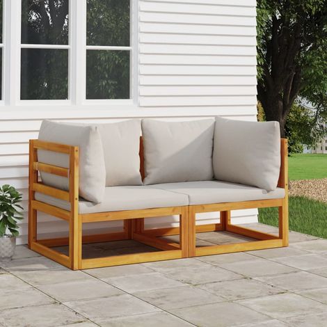 2 pcs Canapés d'angle sectionnels, Canapés relax, Canapés d'angle de jardin avec coussins gris clair bois acacia MJU5152 (1/5)