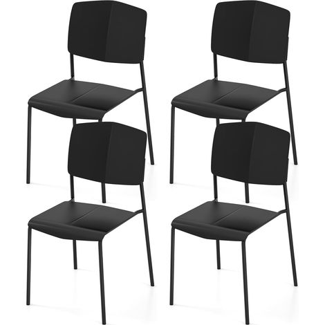 COSTWAY Chaise Salle a Manger Lot de 4, Chaise de Cuisine Empilables, Dossier Ergonomique, Hauteur d'Assise 46 cm, Siège en PP, Chaise pour Cuisine, Salon, Bureau (Noir) (1/5)