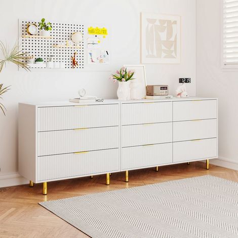 Modular 200cm Buffet with 9 Drawers, Modern Chest of Drawers Set, Storage Cabinet, White and Gold (1/5)