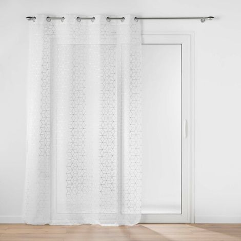 Voilage a oeillets 140 x 240 cm voile sablé  imprimé metallisé Milo Argent (1/4)