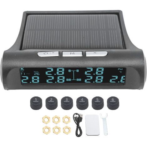 cran LCD TPMS à énergie solaire sans fil Système de surveillance de la pression des pneus à 6 capteurs Moniteur étanche IP68 pour remorque RV Van SUV Pick-up Bus (1/5)