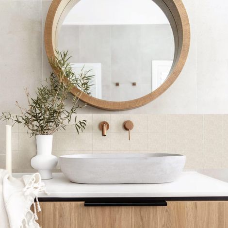 Autocollant Carrelage Vinyle Étanche, Autocollant Adhésif Auto-Collant à Décoller et Coller pour Crédence Cuisine Salle de Bain Salon, Autocollant Mural Style Bohème, 20x20cm x10pcs, Beige (1/5)