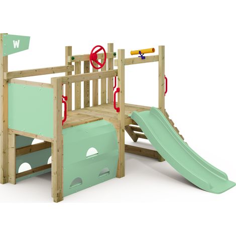 Wickey Klettergerüst My First Fort 2: Kleinkinder Kletterturm, Spielturm (10 jährige Garantie', extrem witterungsbeständig, Tunnel mit Kletterwänden), mit Spielturmzubehör - Pastellgrün