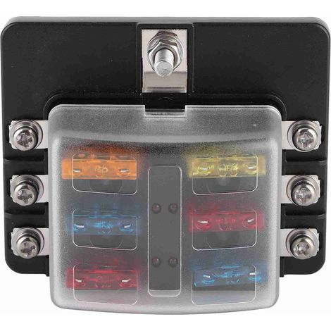 Caja de fusibles PBT de 6 circuitos con indicador LED para automóviles y embarcaciones.
