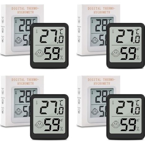 Lot Thermometre Interieur Maison, LCD Mini Digital Thermomètre avec Hygromètre, Mesure de Précision Murale pour Chambre Bébé, Culture et Cave, Noir,Lot de 4 (1/5)