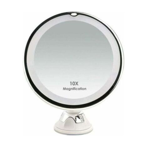 10x Miroir grossissant Miroir de maquillage éclairé par LED de voyage avec ventouse Miroir grossissant mural Miroir sur pied rotatif à 360 ° Idéal pour le rasage et le maquillage