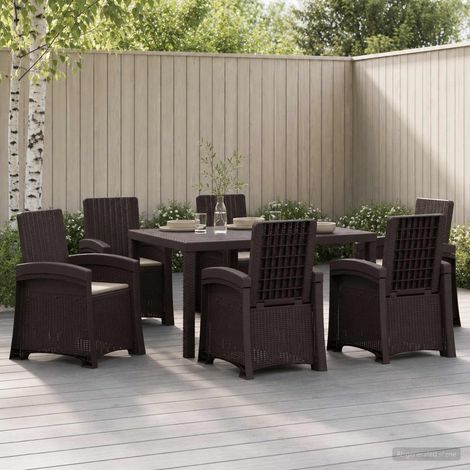 vidaXL Ensemble de salle à manger pour jardin 7 pc Marron et taupe PP (1/5)