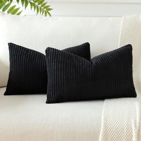 Housses de Coussins en Velours Côtelé Décoratif Canapé Taie d'oreiller Doux Decoration pour Maison Salon Chambre Canapé Décoration 30x50cm Lot de 2 (Noir) (1/5)