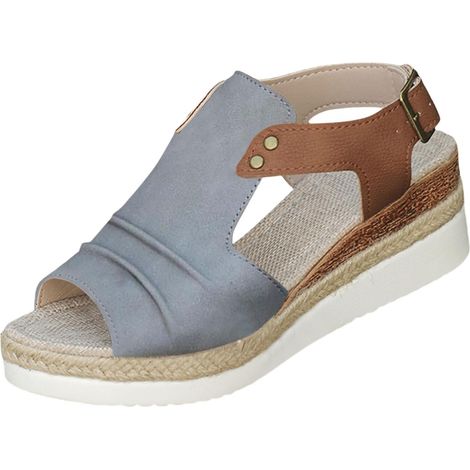 Sandalias de verano para mujer con tacón de cuerda - Sandalias casuales con abertura tipo boca de pez - Suela plana - Sandalias casuales para mujer, Gris, EU 39.5 (1/5)