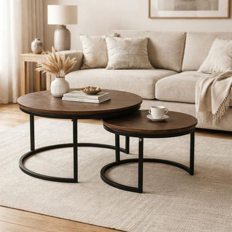 Table basse gigogne décor parquet foncé (lot de 2) LEXTON (1/5)