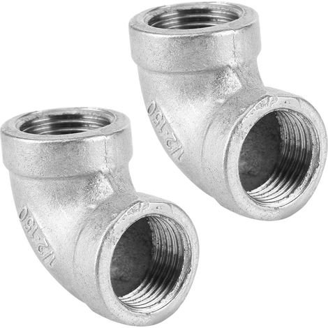 Codo roscado hembra G1/2 pulg. de acero inoxidable para fontanería, gas y bricolaje. (1/5)