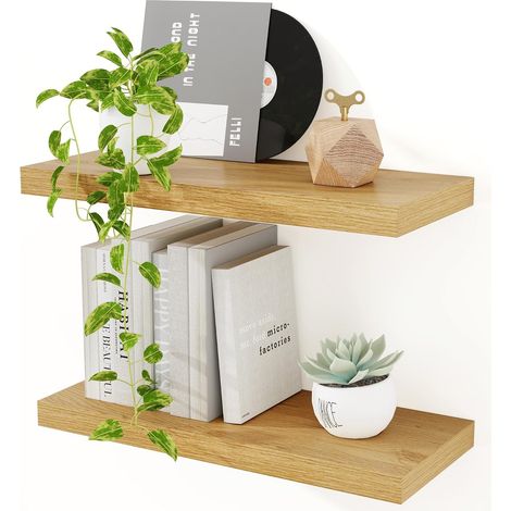 Lot de 2 étagères murales en Bois de chêne - 40 cm étagère Flottante, 23,5 cm de Profondeur - pour Cuisine, Bureau, Salle de Bain, Chambre et Salon (1/5)