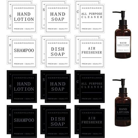 Etiquetas impermeables para dispensadores, Fuerte adhesión, Reutilizables y resistentes a las manchas, Para baño y cocina, acondicionador y jabón (1/5)