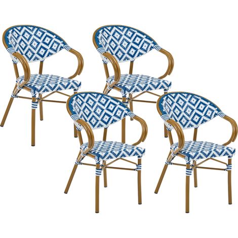 Conjunto de 4 sillas de jardín estructura de aluminio y ratán sintético azul y blanco Caspri (1/5)