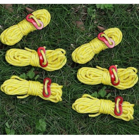 Corde de tente réfléchissante, tente de tente légère, fil avec tendeur en aluminium, longueur de corde 4M diamètre 4MM, la corde jaune est très appropriée pour le camping en plein air randonnée tente (1/2)