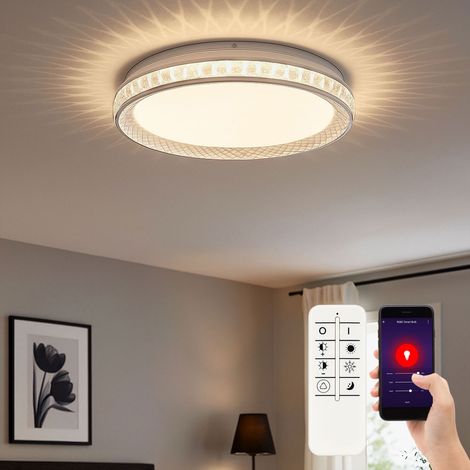Smart LED Deckenleuchte Kristallleuchte Fernbedienung Deckenlampe App und Sprachsteuerung, weiß, CCT, 24W 2400Lm warm-kaltweiß, DxH 39x8 cm (1/5)