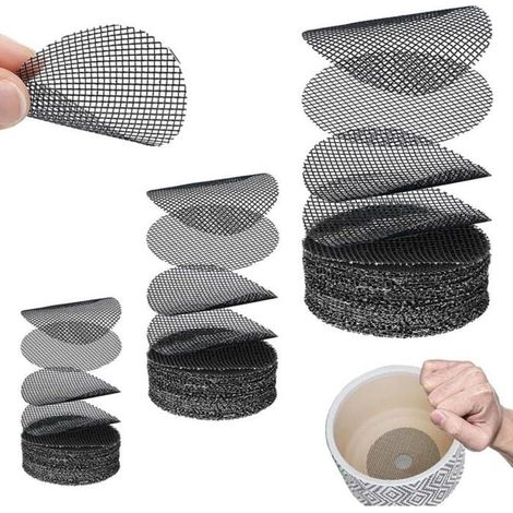 Tapis de pot de fleurs en maille - 150 pièces par paquet - Noir - Empêchent la perte de terre - Respirants - Antidérapants (1/4)