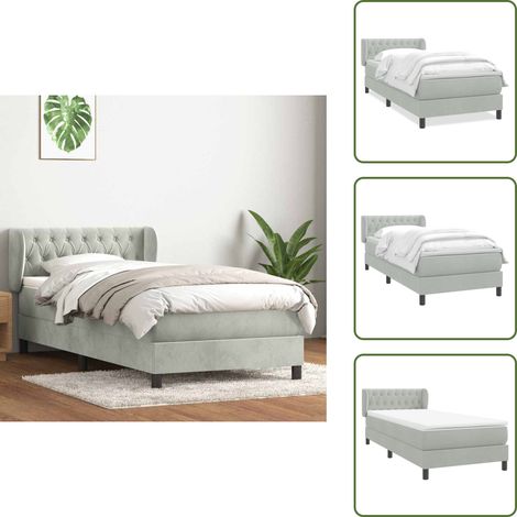 Cama con cabecero ajustable - vidaXL Cama box spring con colchón terciopelo gris claro 80x220 cm - Colchón de muelles ensacados