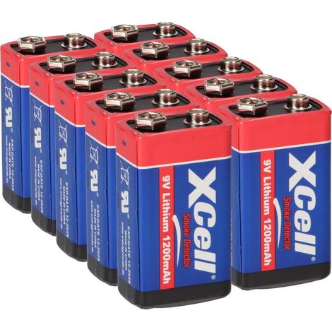 10x XCell Lithium 9V Block Batterie 1200mAh Rauchmelder-Set - passend für Rauchmelder & Sicherheitstechnik (1/5)