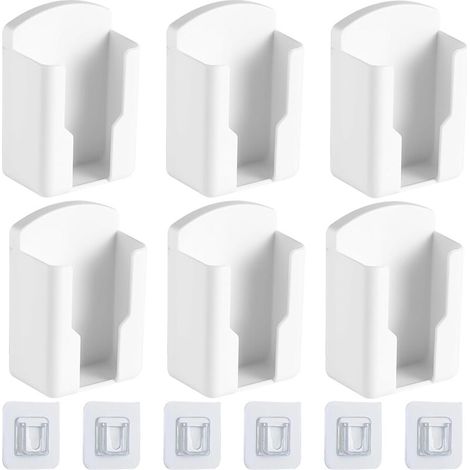 Set di 6 scatole porta telecomandi da parete, supporto autoadesivo per telecomandi, colore bianco, per casa e ufficio. (1/4)