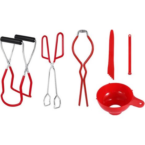 Set per conserve da 6 pezzi, accessori essenziali per le conserve, set iniziale con tutto il necessario per le conserve, tra cui sollevatore per barattoli, imbuto per conserve e L (1/4)