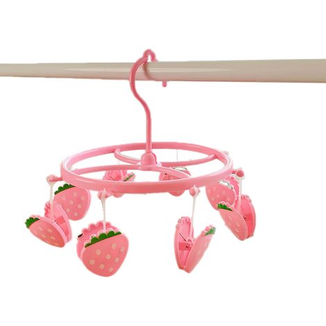Hängende Wäscheleine aus Kunststoff für Unterwäsche, Socken, Ärmel, mit kleinen Wäscheklammern, ideal für Zuhause oder Studentenwohnheime, erdbeerrosa Farbe. (1/5)