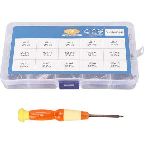 Kit de 450 vis pour ordinateur portable, 15 types différents, en acier au carbone, universel et portable, avec boîte de rangement. (1/5)