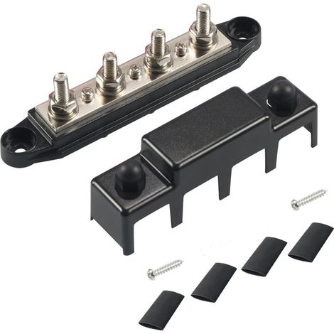 150A Barre de bus M8 12V - 48V en laiton pour distributeur de masse pour véhicules tout-terrain, bateaux, camping-cars, véhicules utilitaires, Heavy Duty (Noir) (1/5)