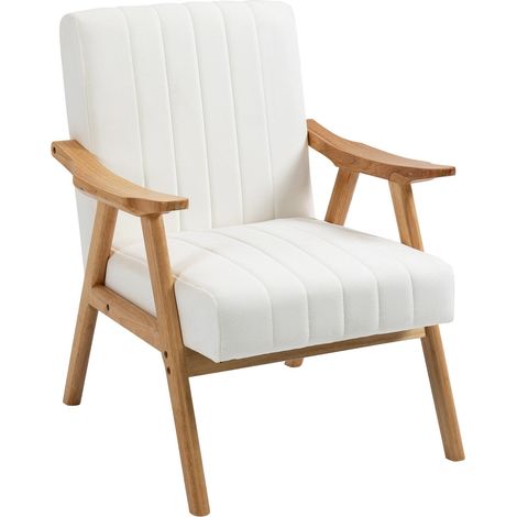 Sillon tapizado aspecto terciopelo con reposabrazos diseno escandinavo crema 68x74x82cm 202120932 (1/5)