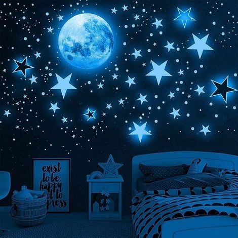 Autocollants muraux phosphorescents - MICH - 1049 pièces - Lune et étoiles - Phosphorescent - PVC écologique (1/4)