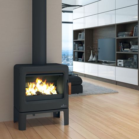 Bronpi – Poêle à bois étanche KAREN 8 kW – Construction en fonte – Rendement 82 % – Volume de chauffe 200 m³ – Système triple combustion (1/3)