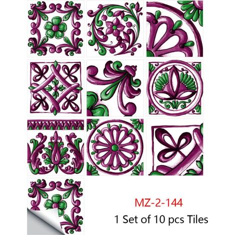 10 Pcs Carrelage Autocollants Cuisine et Salle De Bains Étanche PVC Décoration Murale Stickers Auto-Adhésif Mosaïque Décoration Rétro Style Architectural (20x20cm,Violet) (1/4)