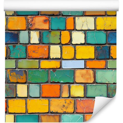 Carta da parati con muro di mattoni colorati, oro e mare, 50x1000 cm (1/5)