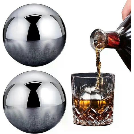 1/2 Stück runde Whisky-Steine in Kugelform, wiederverwendbare Eiswürfel aus Edelstahl, Golfball-Whisky-Steine, Metall-Eiskugel-Geschenkset (1/4)