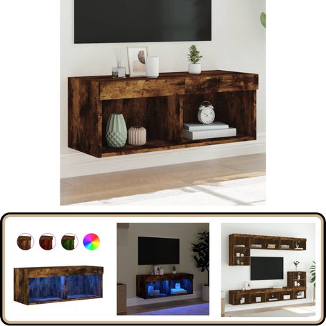 Meuble TV avec lumières LED chêne fumé 80x30x30 cm - Meuble Tv - Meuble Audio - Éclairage Led - Meuble Murale - Rangement