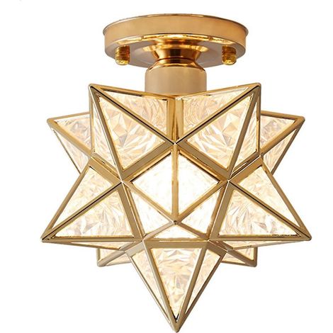 Fünfzackige Stern-Deckenleuchte, Flurlampe, kleine Leuchte aus vergoldetem Schmiedeeisen