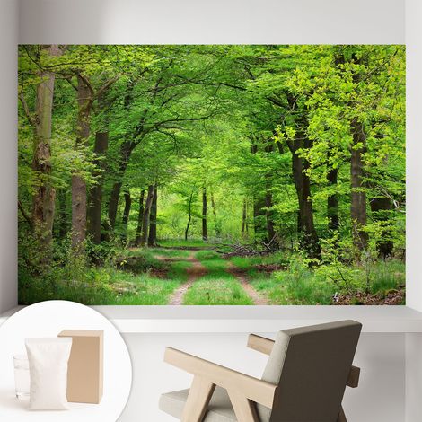 Papier peint intissé pour salon chambre à coucher peint imprimé pour mur - Colle incluse gratuite Sentier forestier 104x70 cm (1/5)