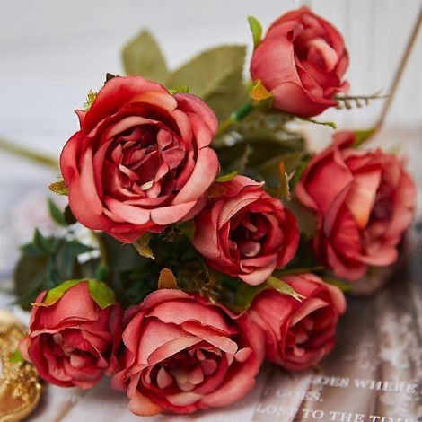 Bouquet de pivoines artificielles en soie, décoration vintage automnale à faire soi-mêmepastèque rouge (1/5)