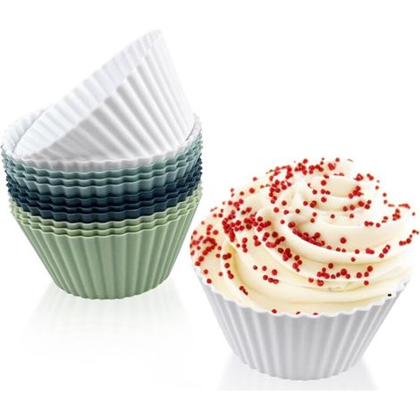 12 Stück Silikon-Muffinformen, wiederverwendbare Cupcake-Formen, antihaftbeschichtete Cupcake-Formen, Muffin-Backformen, BPA-freie Silikonformen für Kuchen, Creme, Bo (1/5)