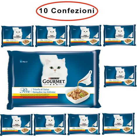 Purina gourmet perle umido gatto trionfo di salsa manzo & pollo 10 confezioni da 4 buste da 85 grammi