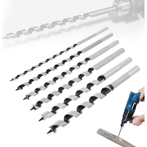 6pcs tarière Bit de foret en bois, 6 8 10 12 14 16 mm Hex Shank Extra Long Wood Twin Twor Apière Bits de forage pour bois, carreaux de brique, plastique (1/5)