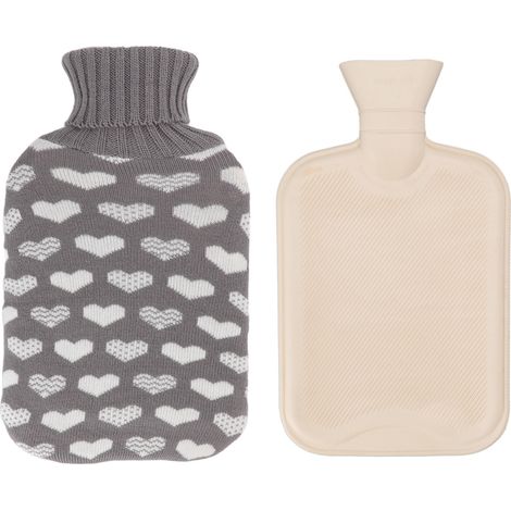 Bouteille d'eau chaude en caoutchouc 2L, grand coussin chauffant avec housse tricotée pour les mains (1/5)