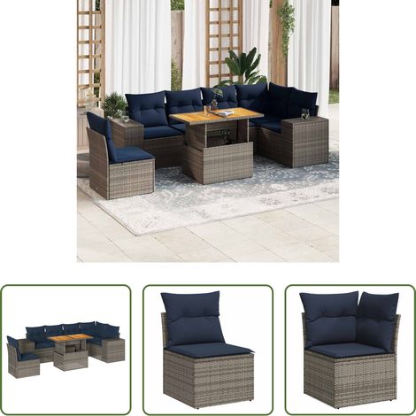 Meuble extérieur - Salon de jardin avec coussins 7 pcs gris résine tressée (1/5)