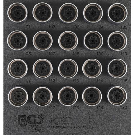 BGS bandeja para carro de taller 1/6: Juego de herramientas para tuercas de rueda Opel (Tipo A) 20 piezas - 9556 (1/2)