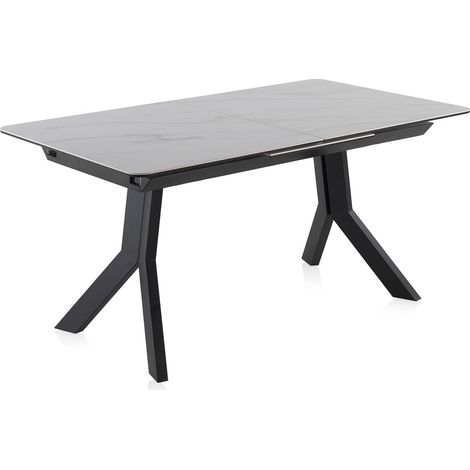 Ausziehbarer weißer Tisch mit Keramikplatte und Metallbeinen 160/210 x 90 cm (1/5)