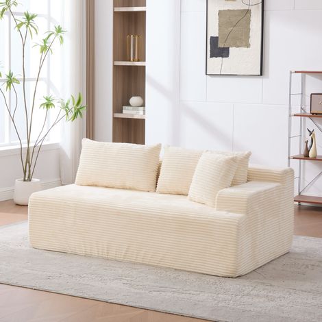 Canapé modulaire avec méridienne en chenille beige, confort moelleux, prêt à l’emploi, pour salon (1/5)