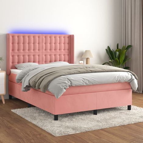 Sommier tapissier avec matelas et LED, Lit Adulte, Lit double Rose 140x190 cm Velours BVM62168 (1/5)