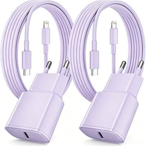 Fast Charger for iPhone, Pack of 2 PD 3.0 USB C Plug with 2M Lightning Cable for iPhone 14/14Pro/13/13 Mini/13 Pro/13Pro Max/12/12Pro/12 Pro Max/11/11 Pro/ 11 ProMax (Purple) (1/5)